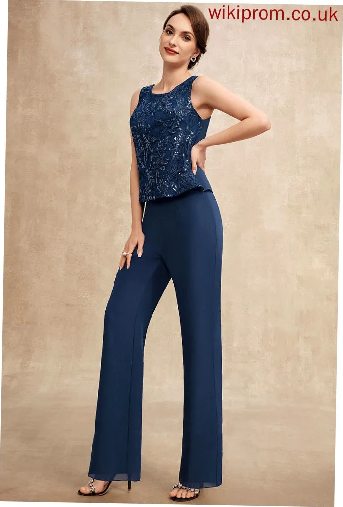 Kelsey Dress Lace Neck Sequins Floor-Length Scoop of Mother of the Bride Dresses Bride Mother the Jumpsuit/Pantsuit Chiffon With