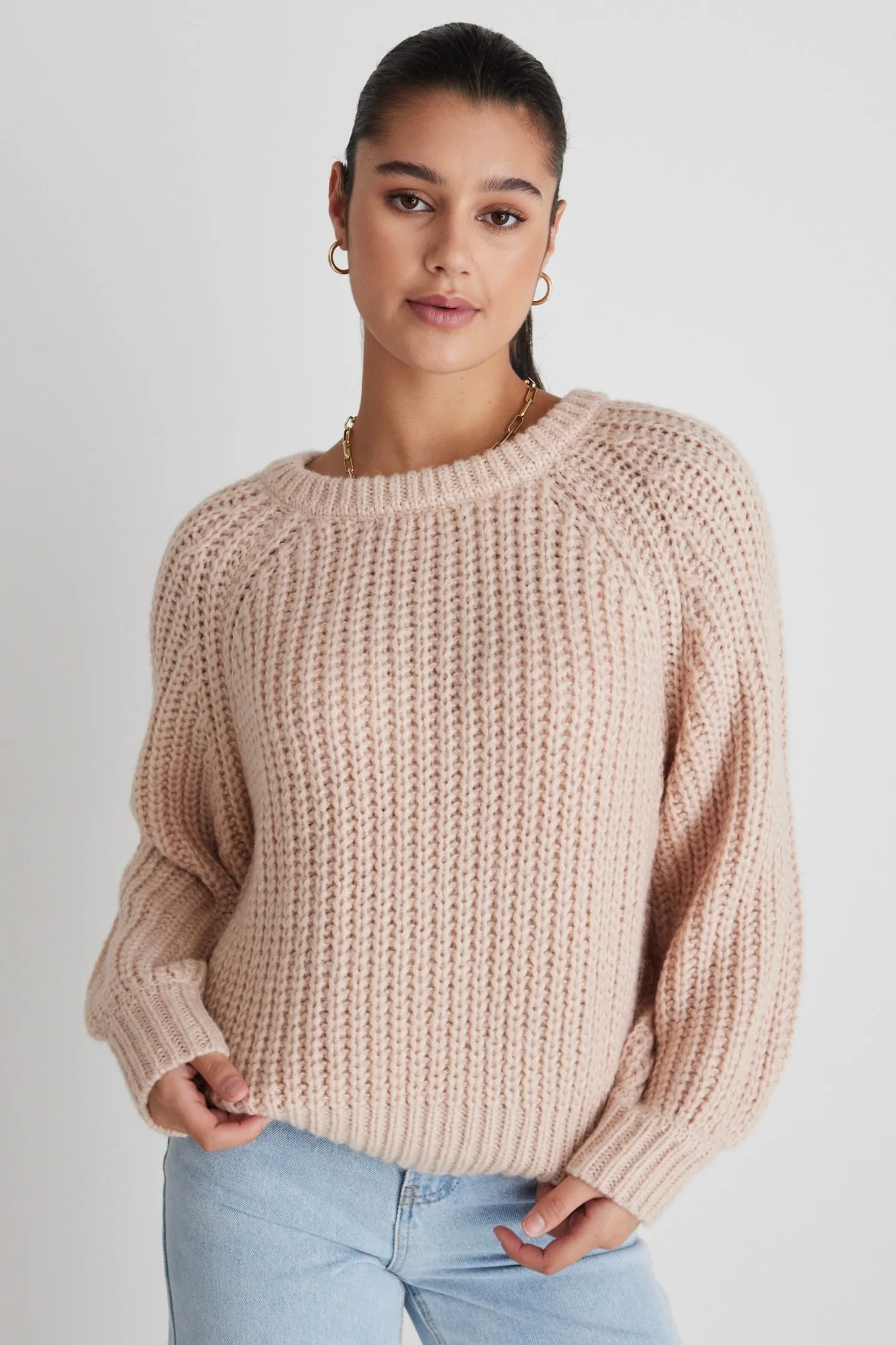 Kind Dusty Blush Chunky Crew Neck Jumper