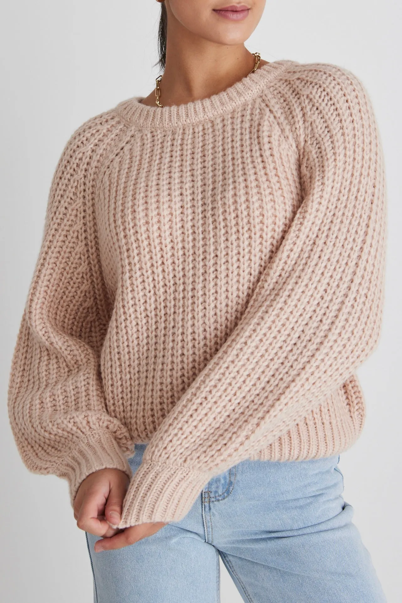 Kind Dusty Blush Chunky Crew Neck Jumper