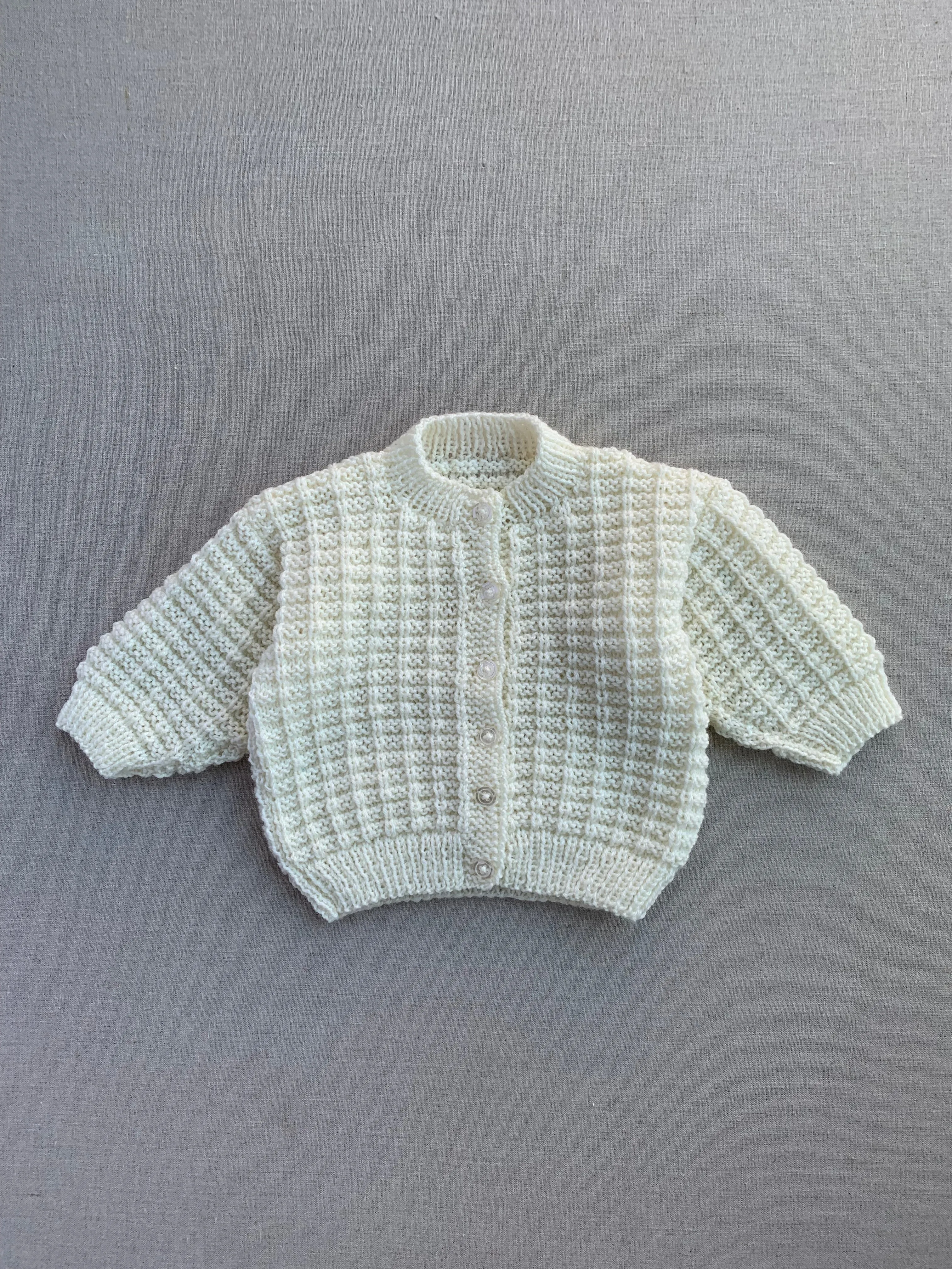Knitted by Nana Ridge Stitch Cardigan Cream 6-12M