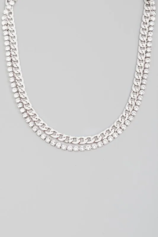 Layered Rhinestone Chain Link Necklace - 2 colors