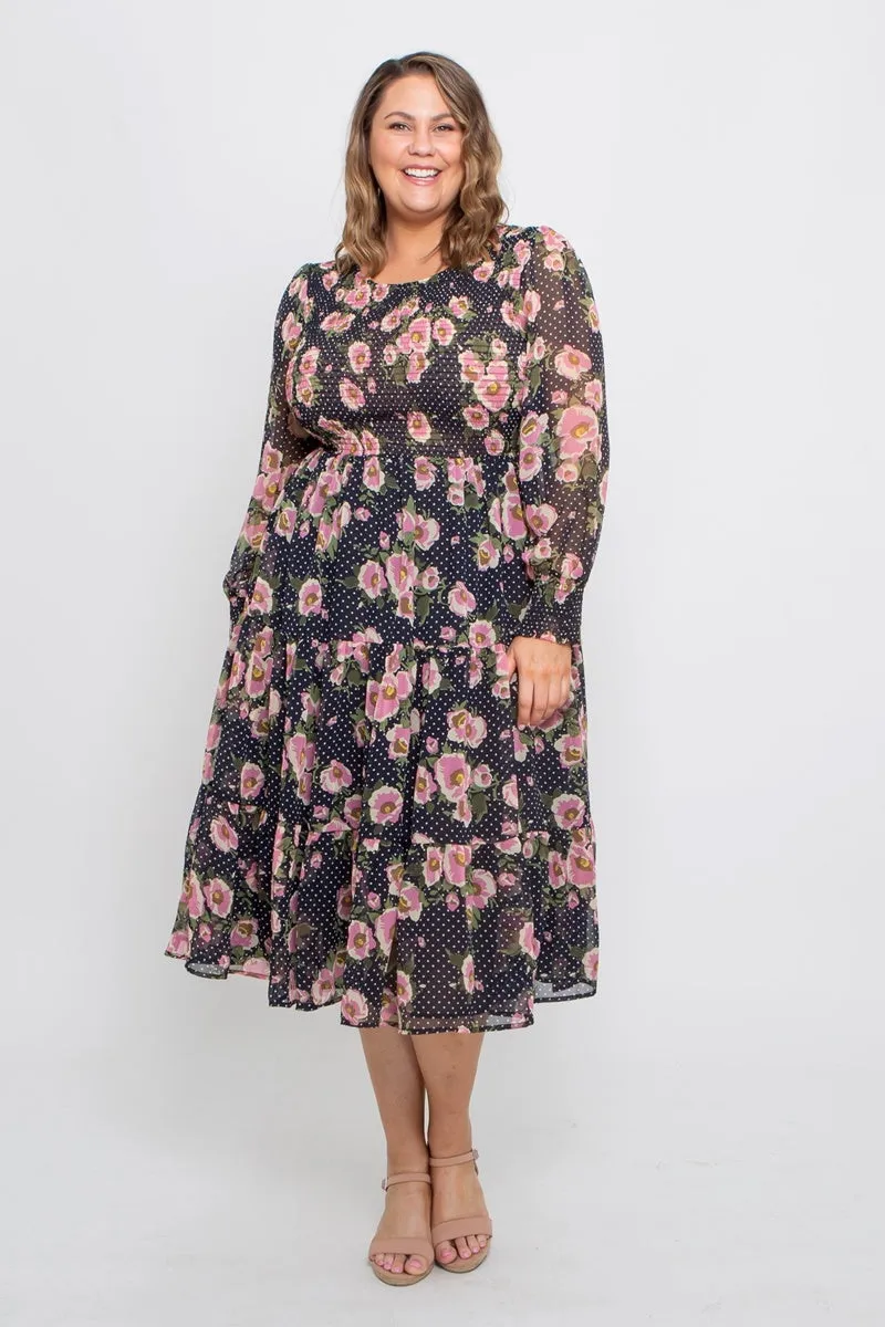 Leoni Curve - Caily Dress - Navy Pink Floral
