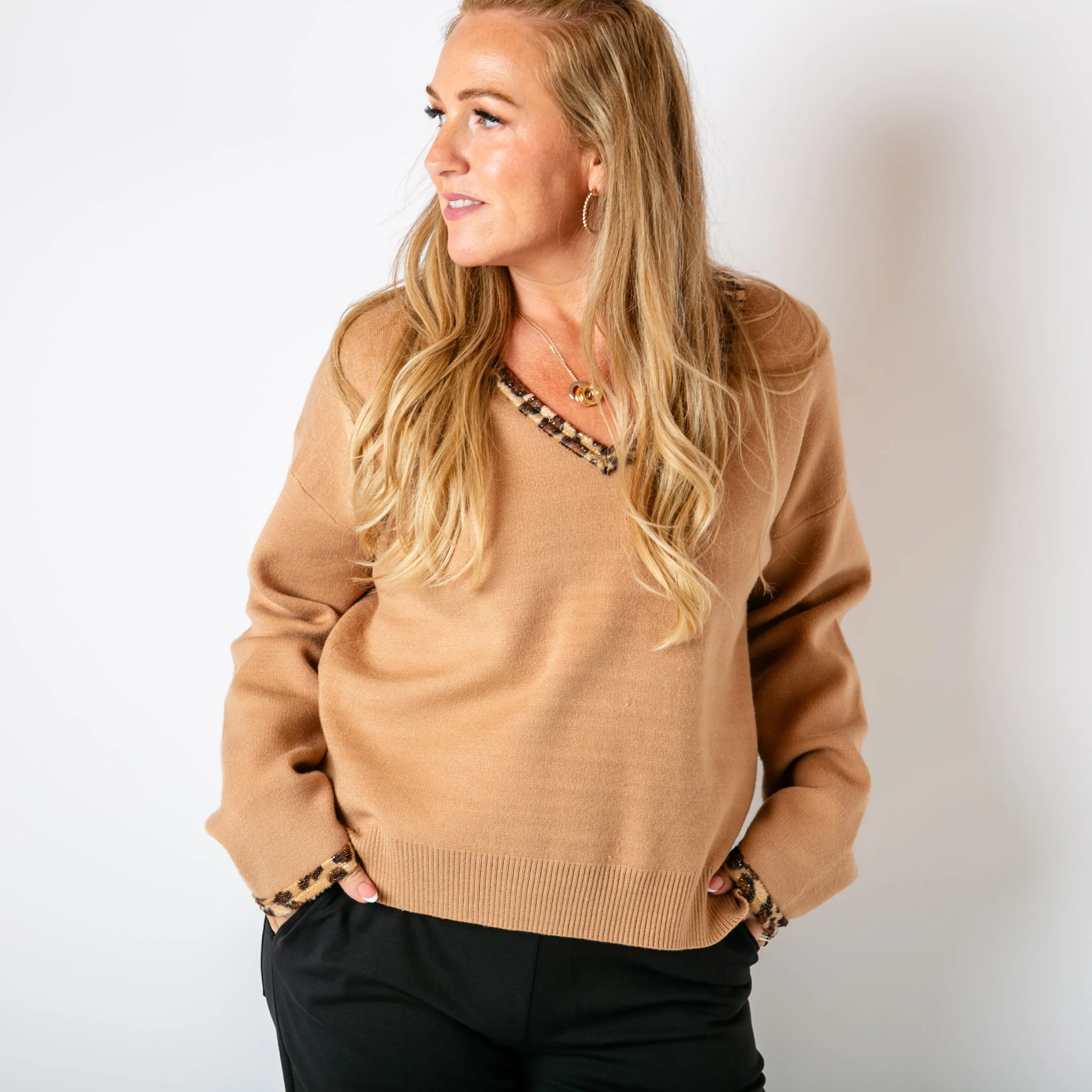 Leopard Trim Jumper