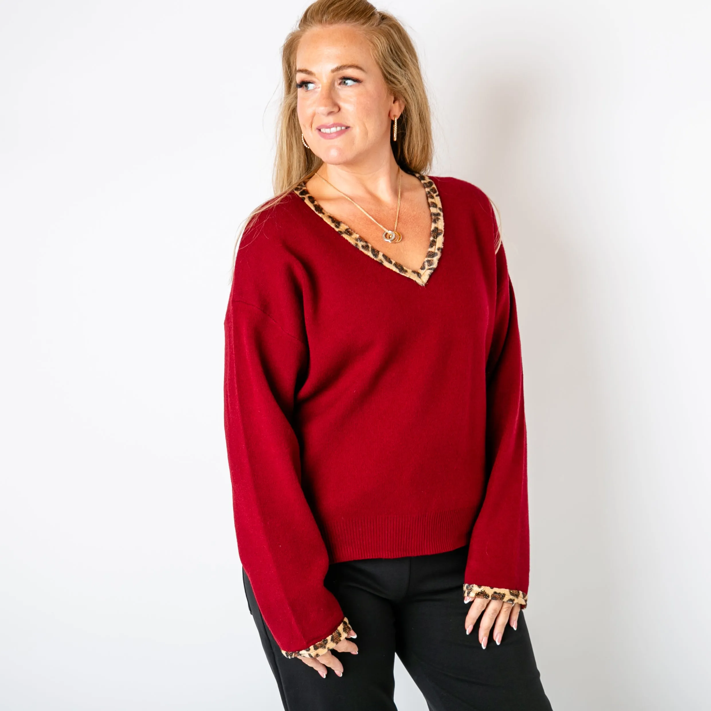 Leopard Trim Jumper
