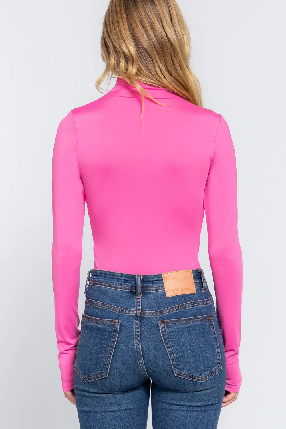 Long Sleeve High Neck Shirring Detail Ity Knit Bodysuit - 3 colors