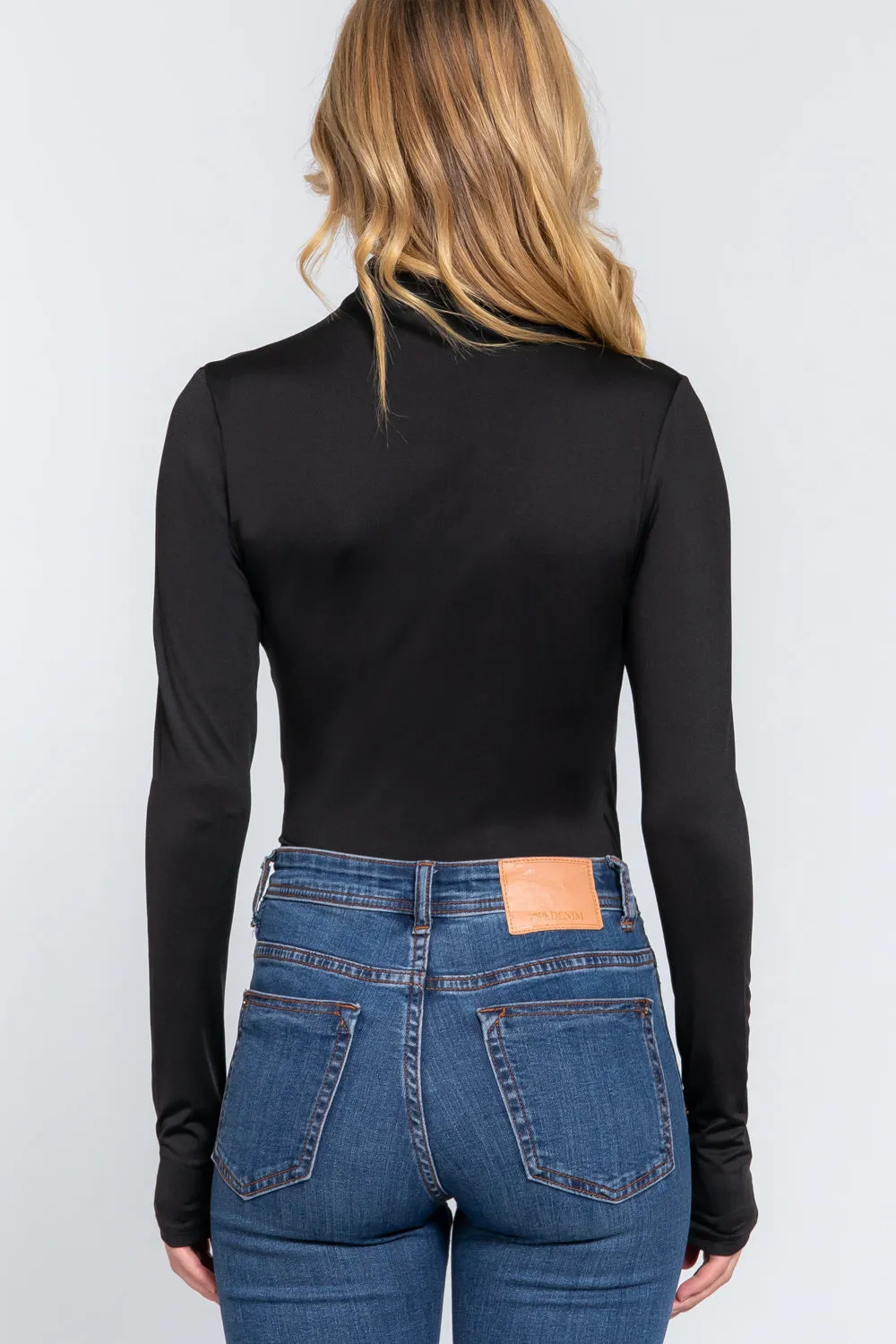 Long Sleeve High Neck Shirring Detail Ity Knit Bodysuit - 3 colors