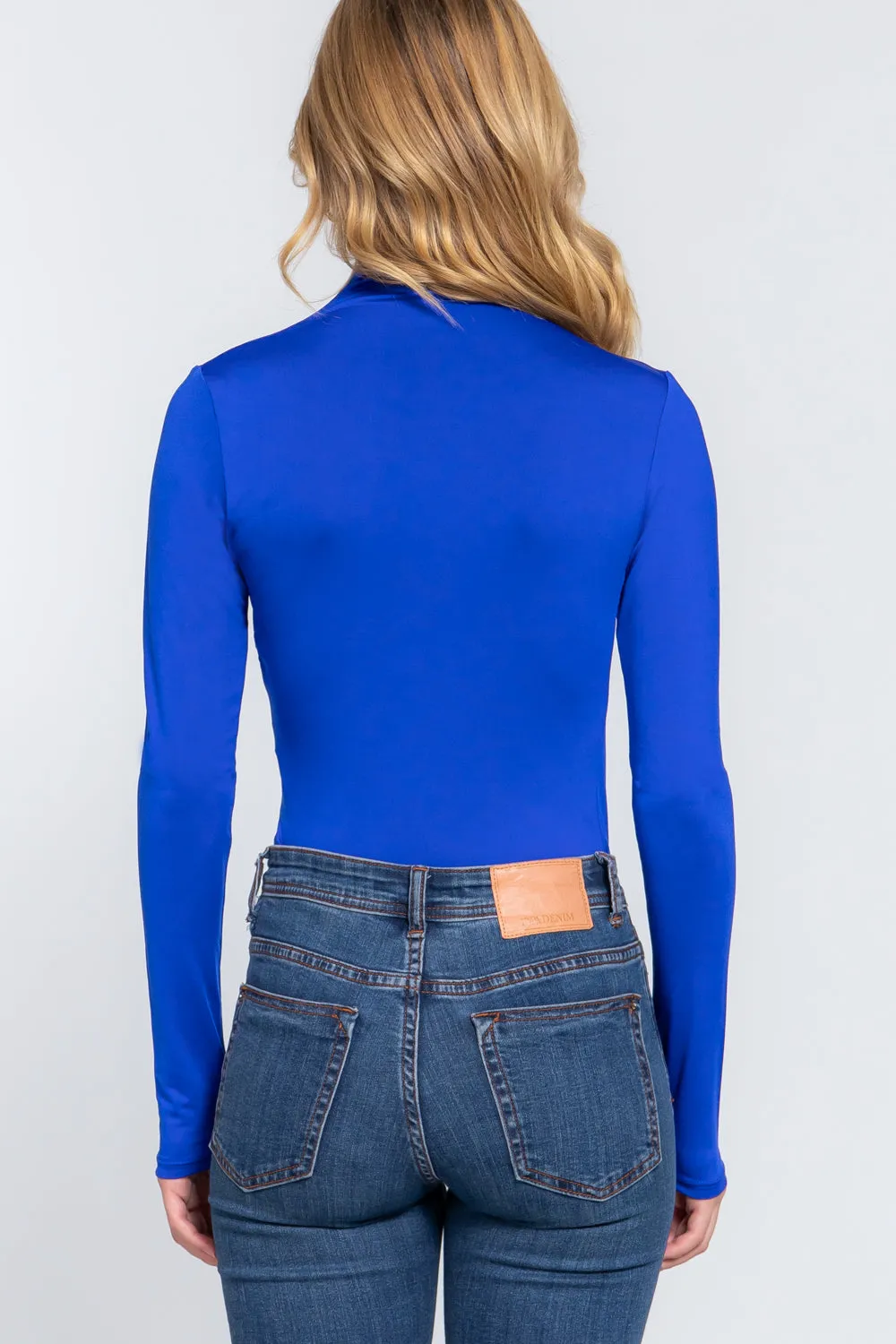 Long Sleeve High Neck Shirring Detail Ity Knit Bodysuit - 3 colors