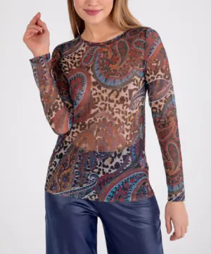 Long Sleeve Paisley Mesh Tee