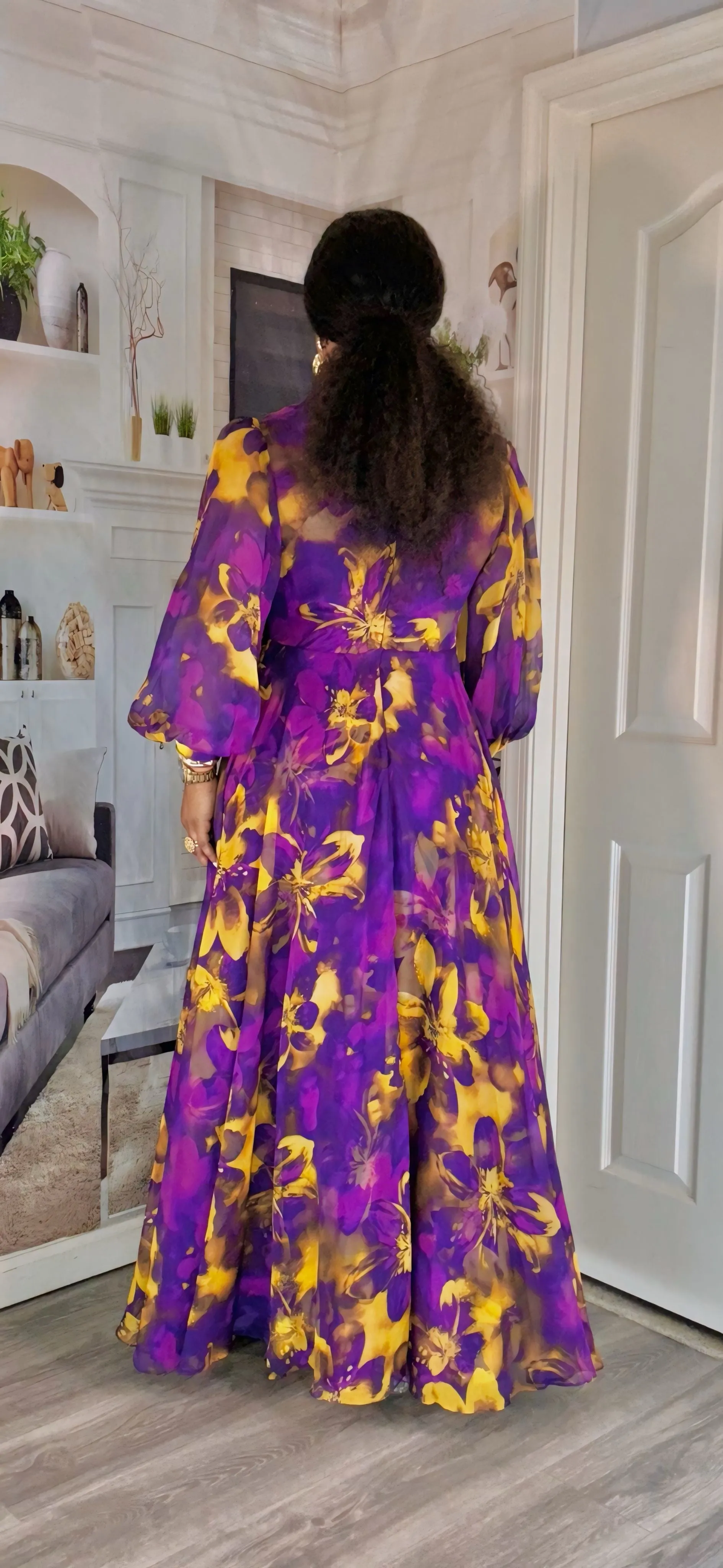 LONGSLEEVE FLOOR LENGTH MAXI DRESS(purple/Gold)