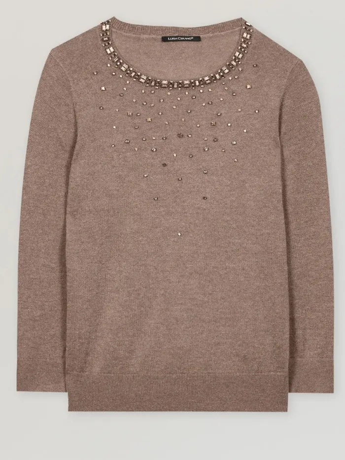 Luisa Cerano Women's Fine Knit Jumper With Glittering Stones 118608 5923 Col 0750