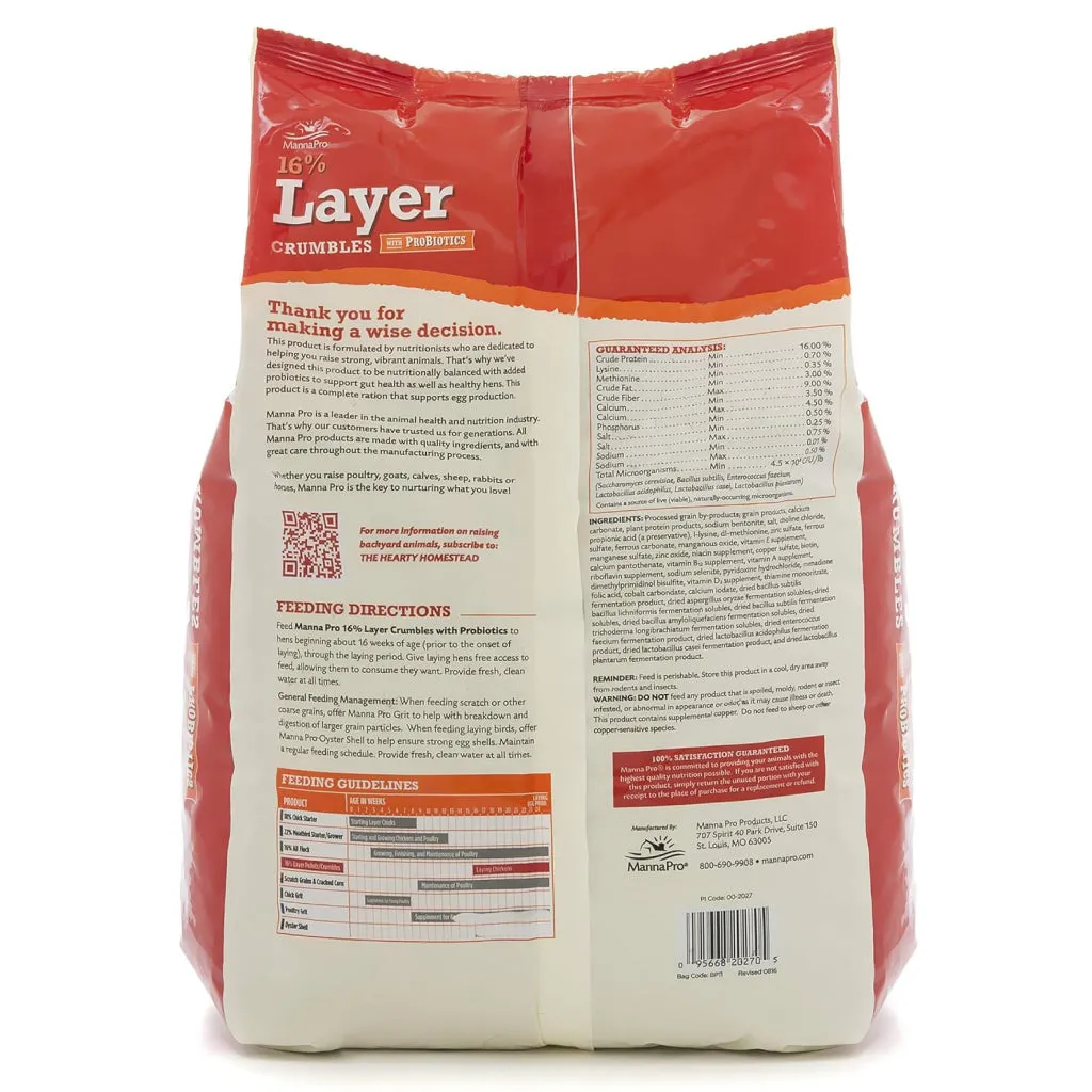 Manna Pro 16% Layer Crumbles with Probiotics for Laying Hens (8 lb)