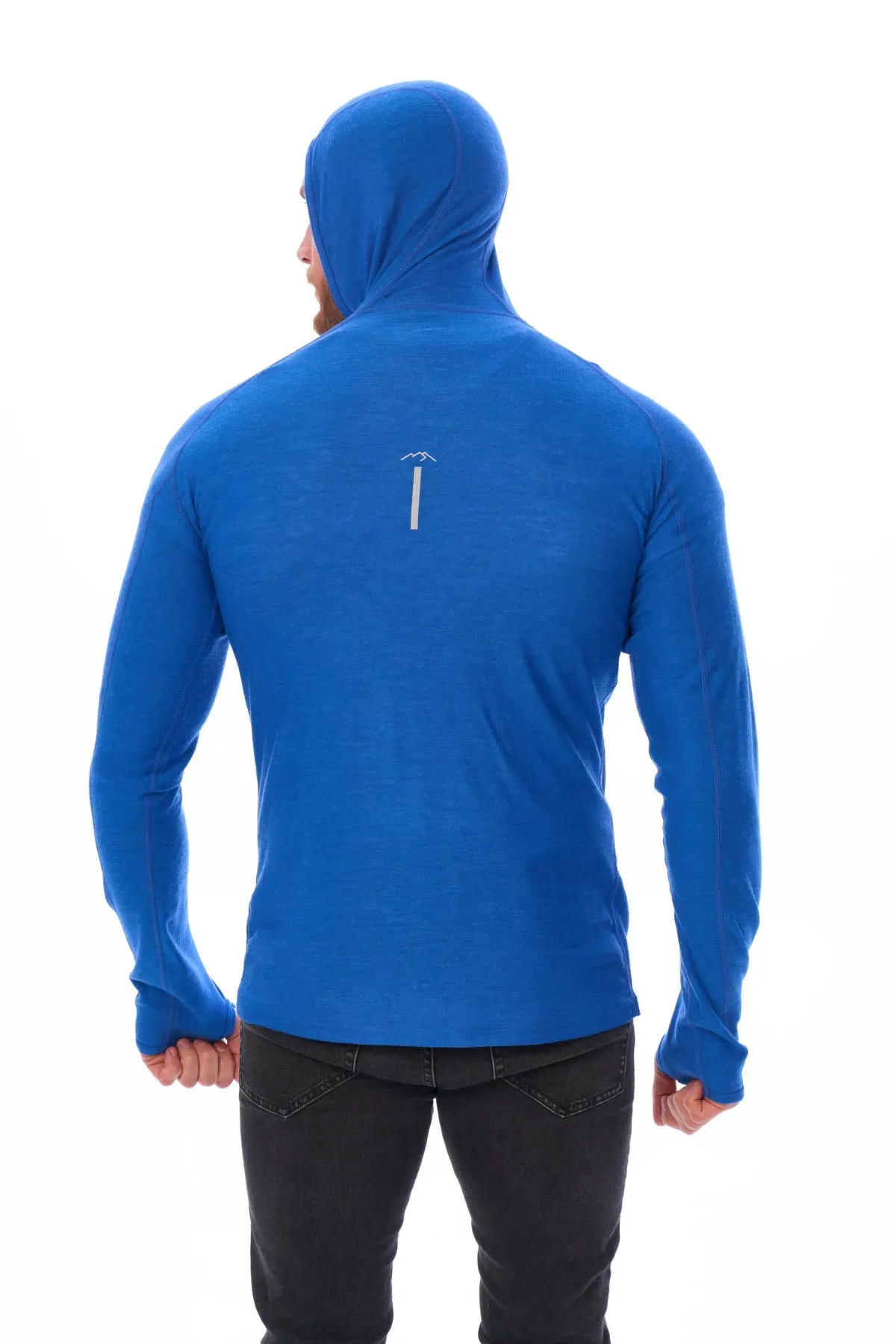 Men's Merino Wool Half Zip Hoodie 190 Cobalt Blue