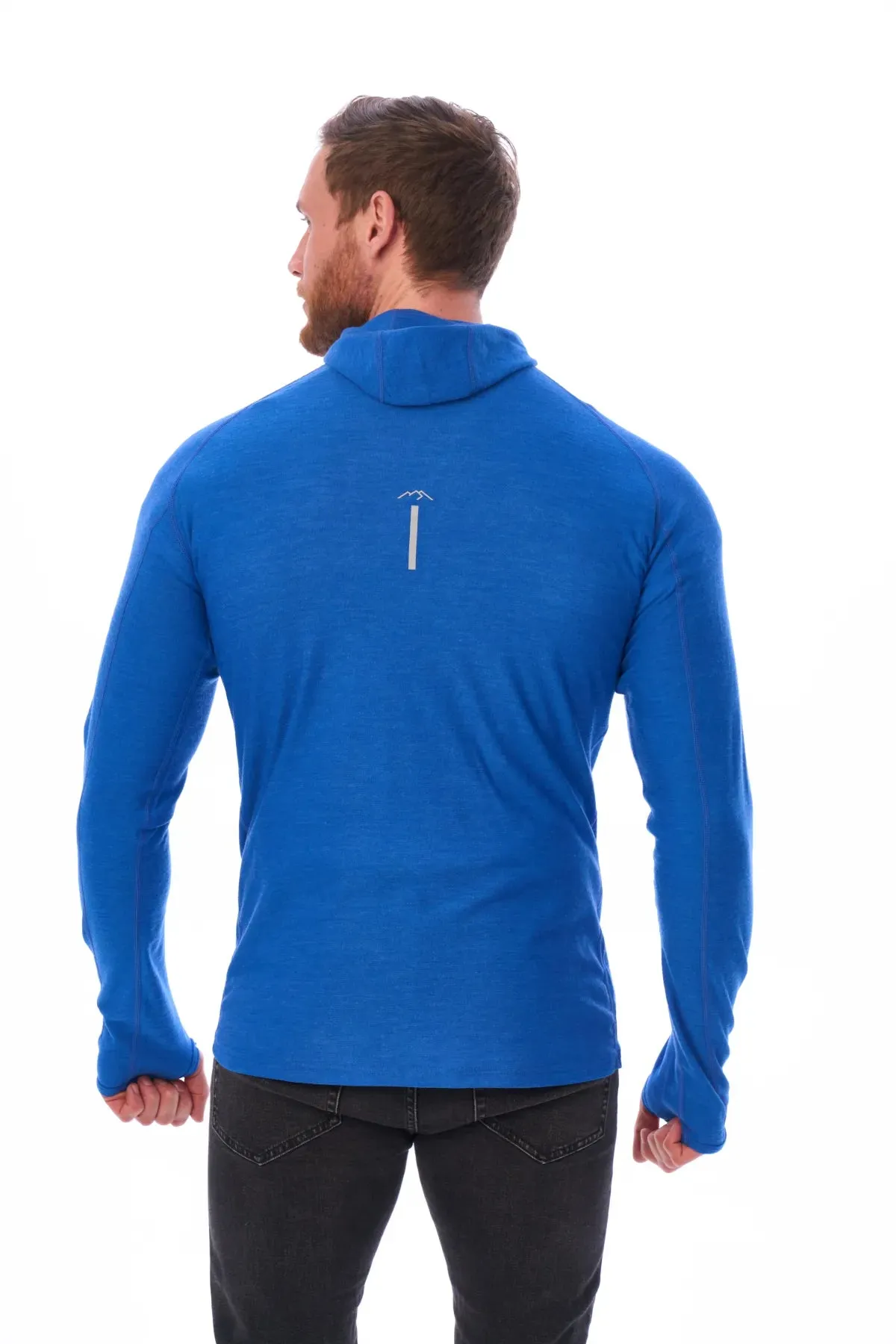 Men's Merino Wool Half Zip Hoodie 190 Cobalt Blue