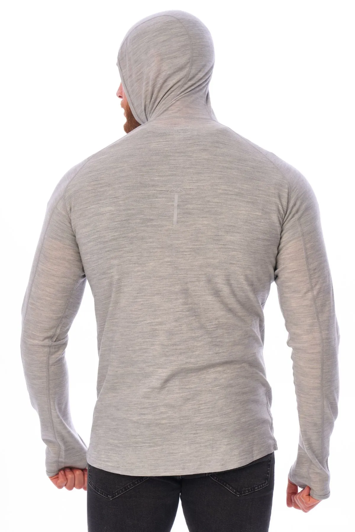 Men's Merino Wool Half Zip Hoodie 190 Heather Grey