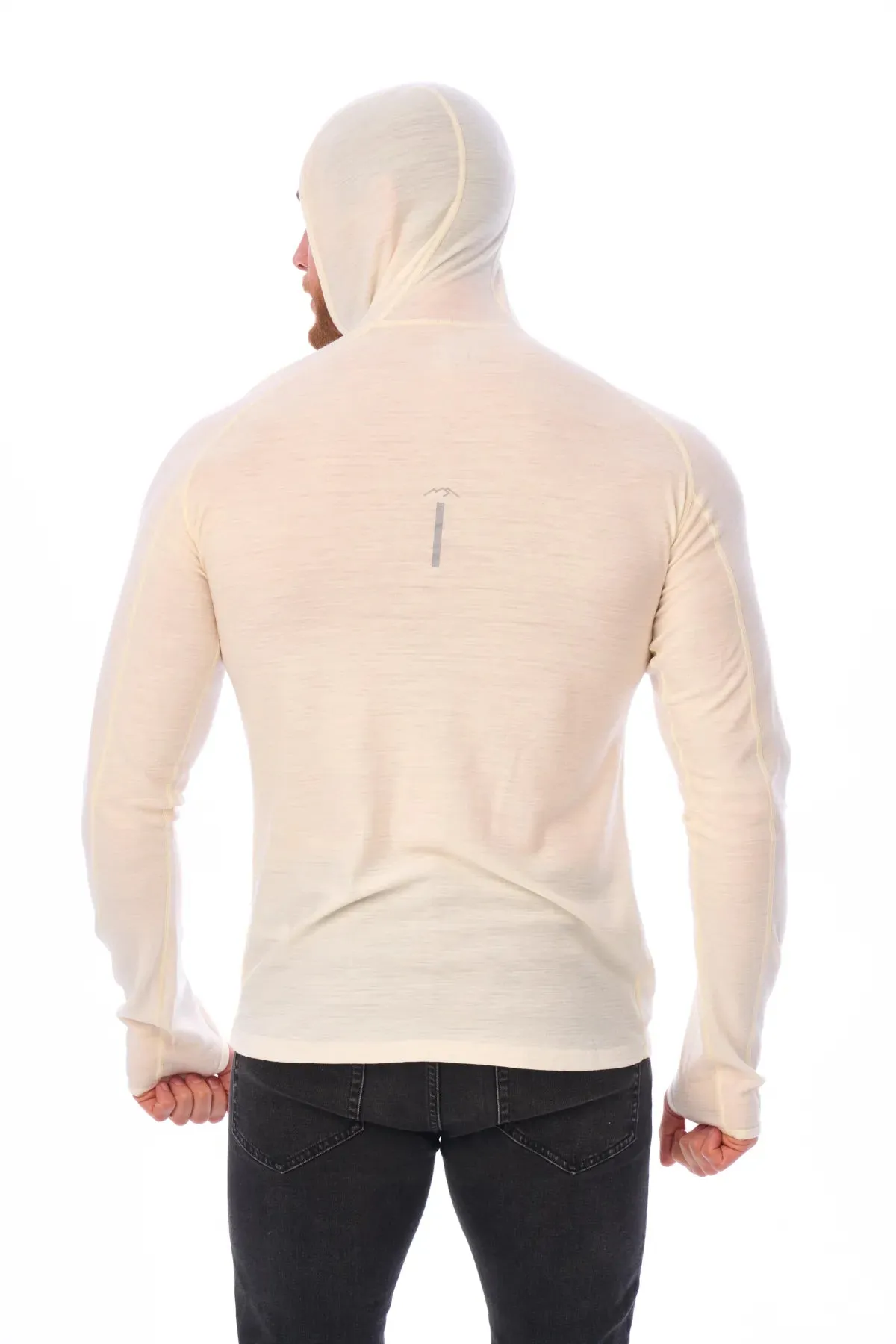 Men's Merino Wool Half Zip Hoodie 190 Off White