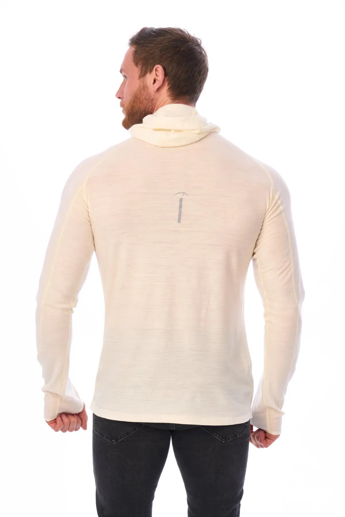 Men's Merino Wool Half Zip Hoodie 190 Off White