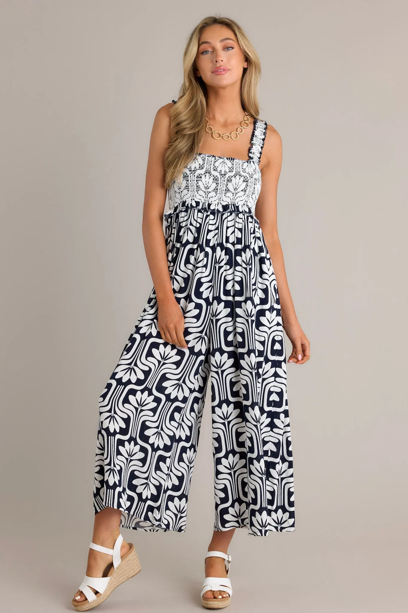 Midnight Oasis Black Tropical Print Jumpsuit