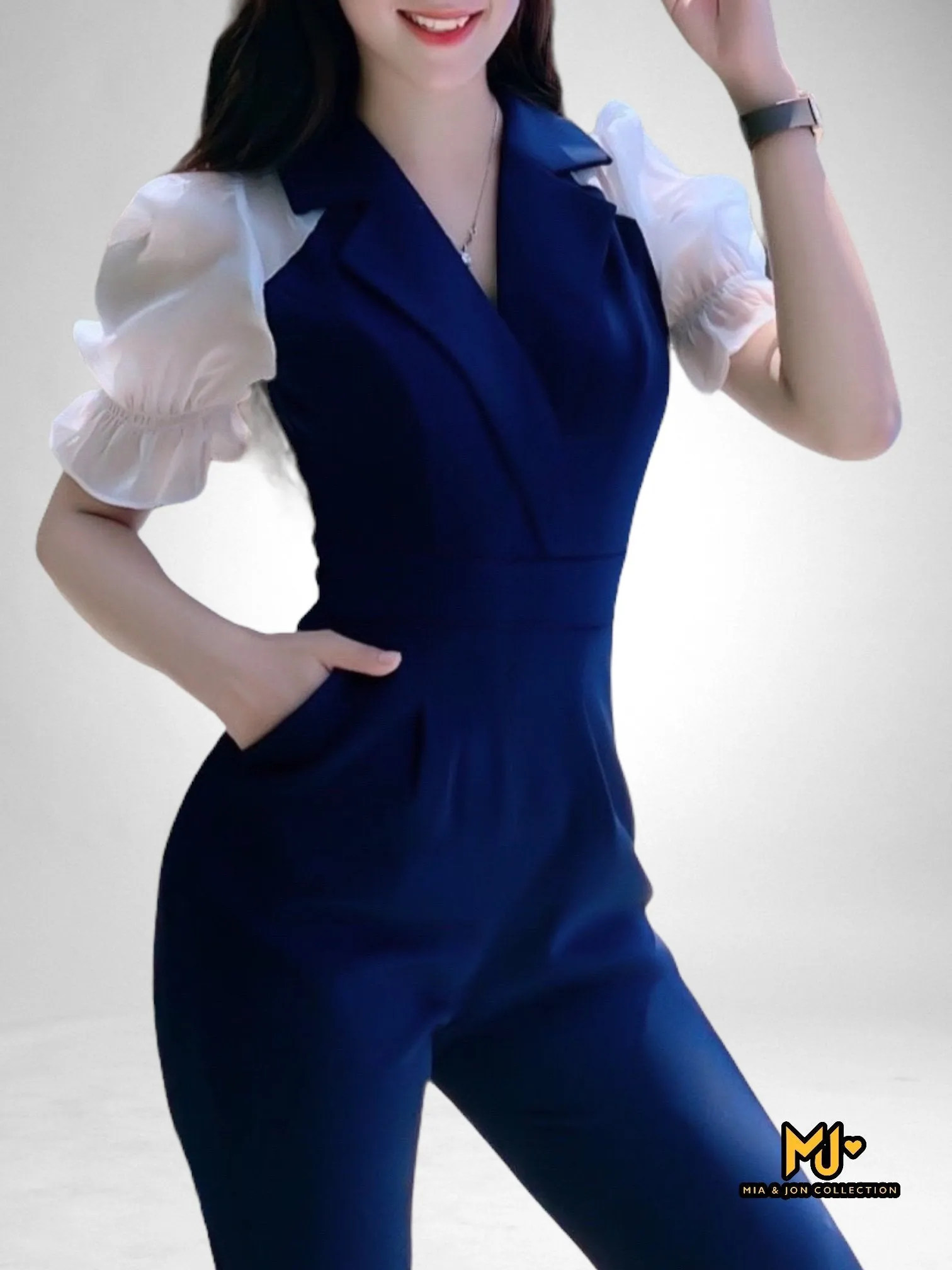 MJJ1955 Puff Sleeve Vest Jumpsuit