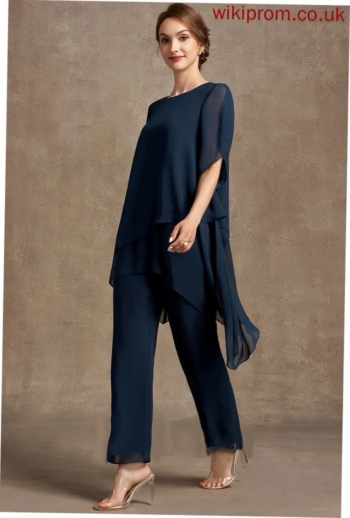 Mother of the Bride Dresses Bride Scoop Gladys of Jumpsuit/Pantsuit Dress the Ankle-Length Chiffon Mother Neck