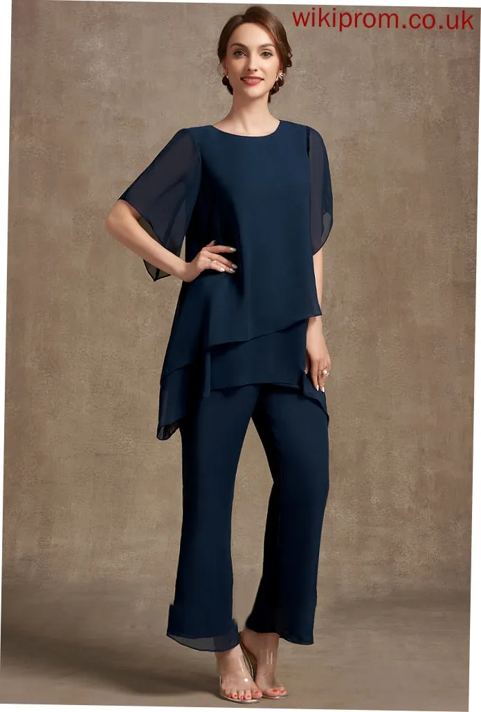 Mother of the Bride Dresses Bride Scoop Gladys of Jumpsuit/Pantsuit Dress the Ankle-Length Chiffon Mother Neck