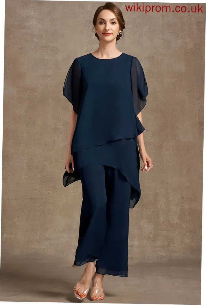 Mother of the Bride Dresses Bride Scoop Gladys of Jumpsuit/Pantsuit Dress the Ankle-Length Chiffon Mother Neck