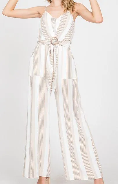 Multi Stripe Belted Jumpsuit