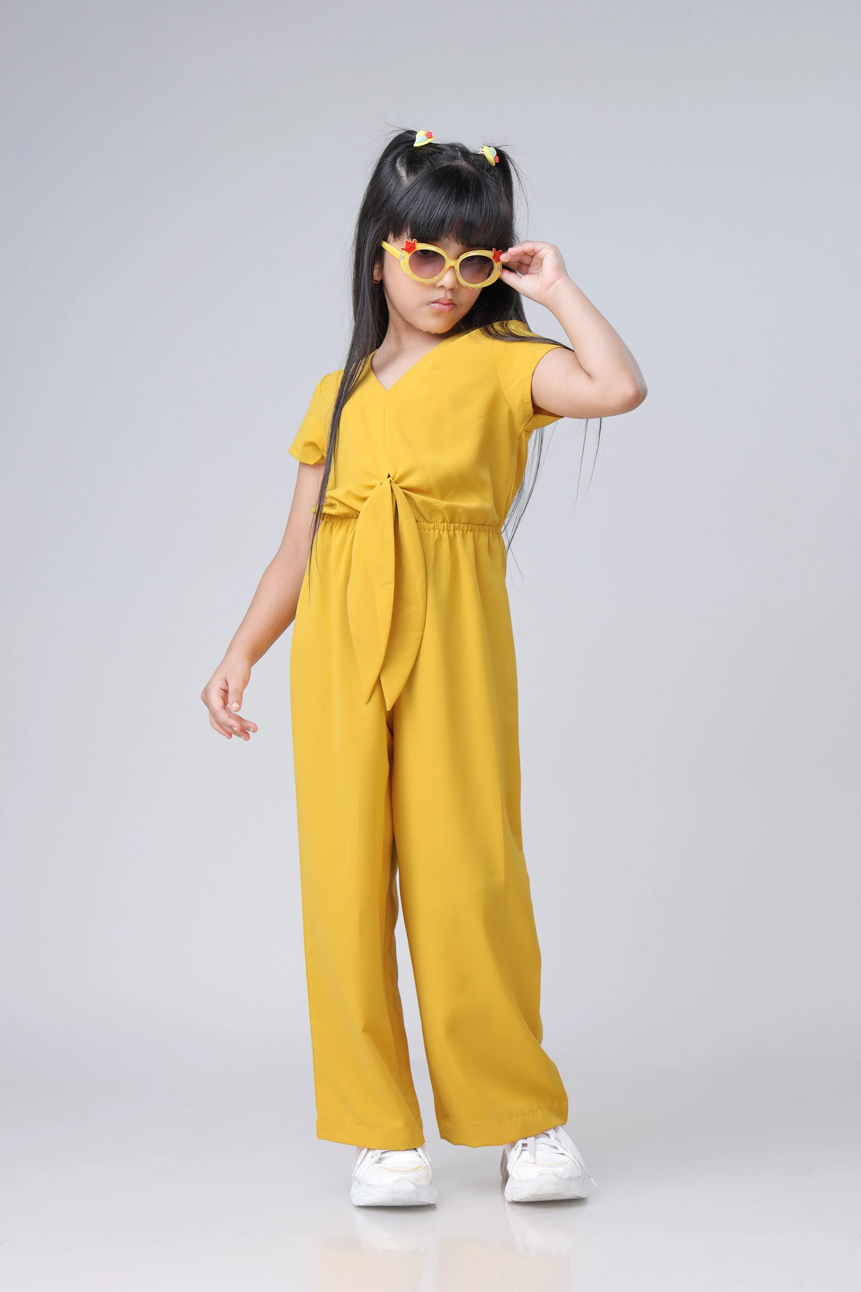 Mustard Waist Tie Up Jumpsuit For Girls