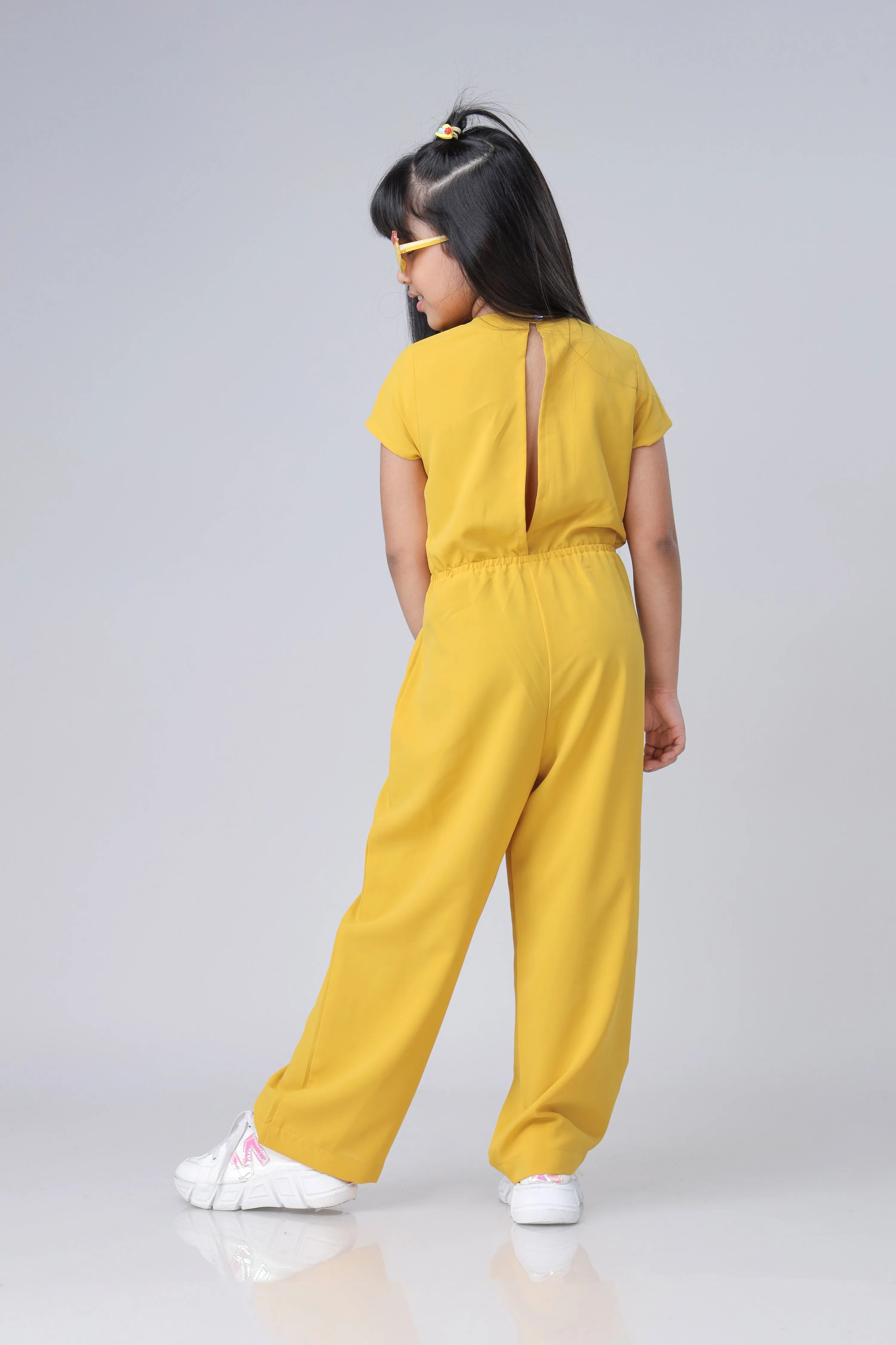 Mustard Waist Tie Up Jumpsuit For Girls