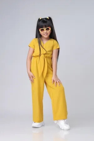 Mustard Waist Tie Up Jumpsuit For Girls