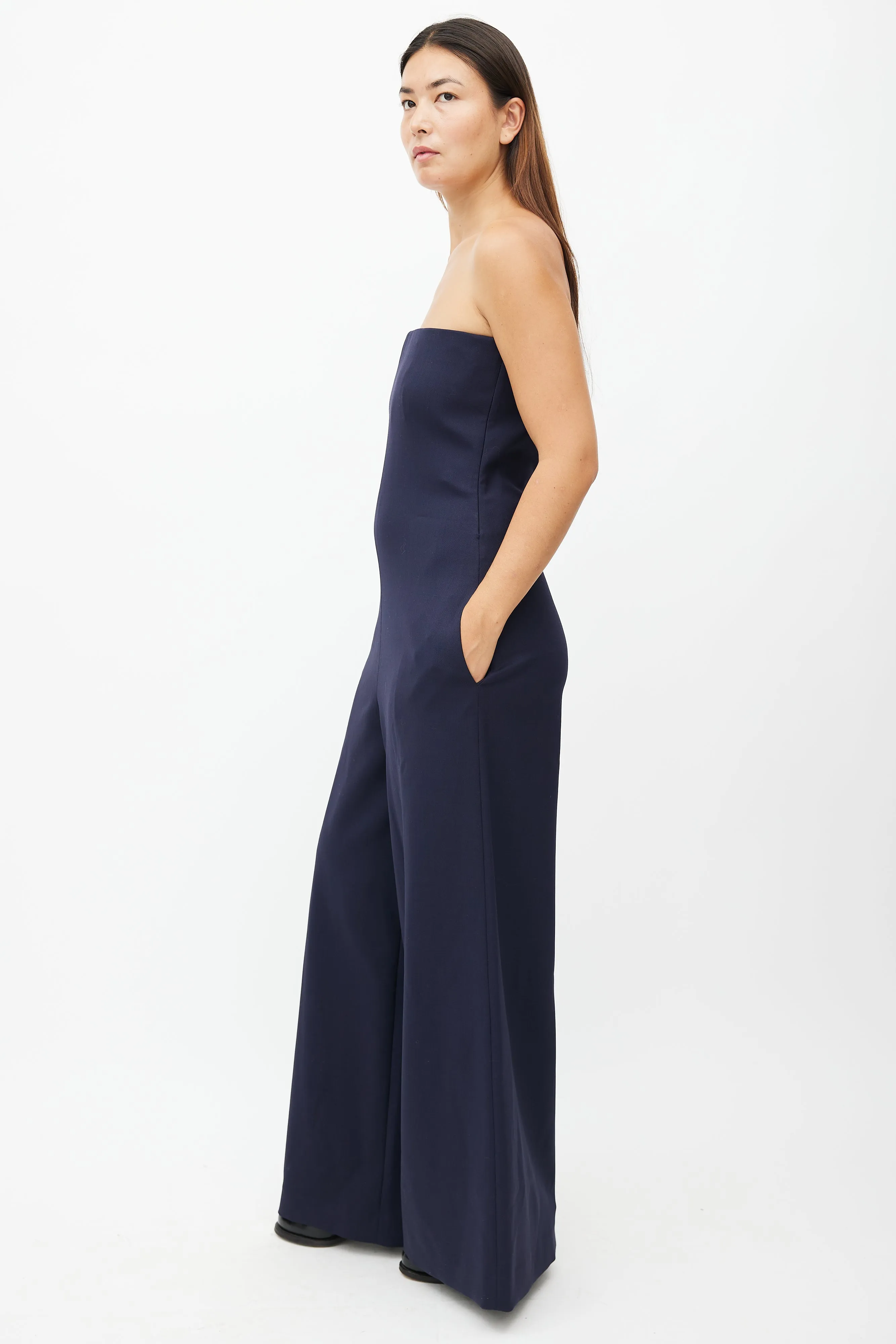 Navy Wool Sleeveless Jumpsuit