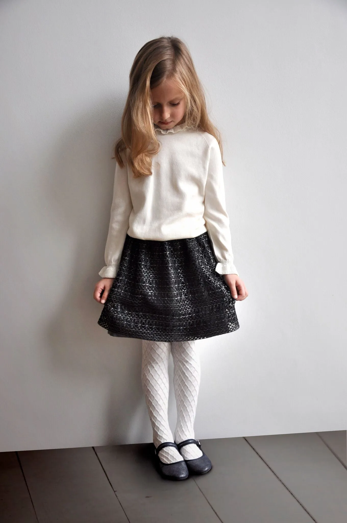 Nella - Girls Silver Thread Crochet Skirt - Charcoal grey