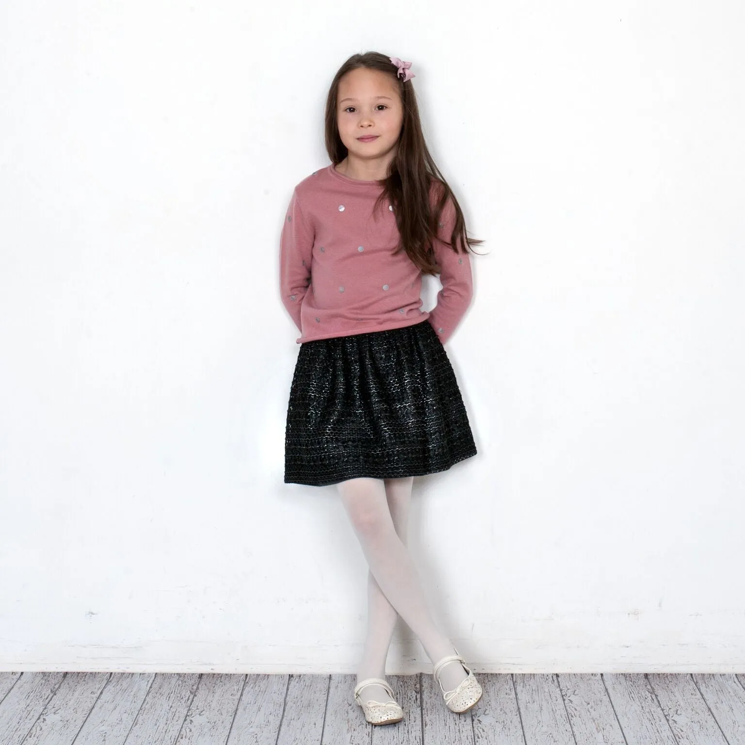 Nella - Girls Silver Thread Crochet Skirt - Charcoal grey