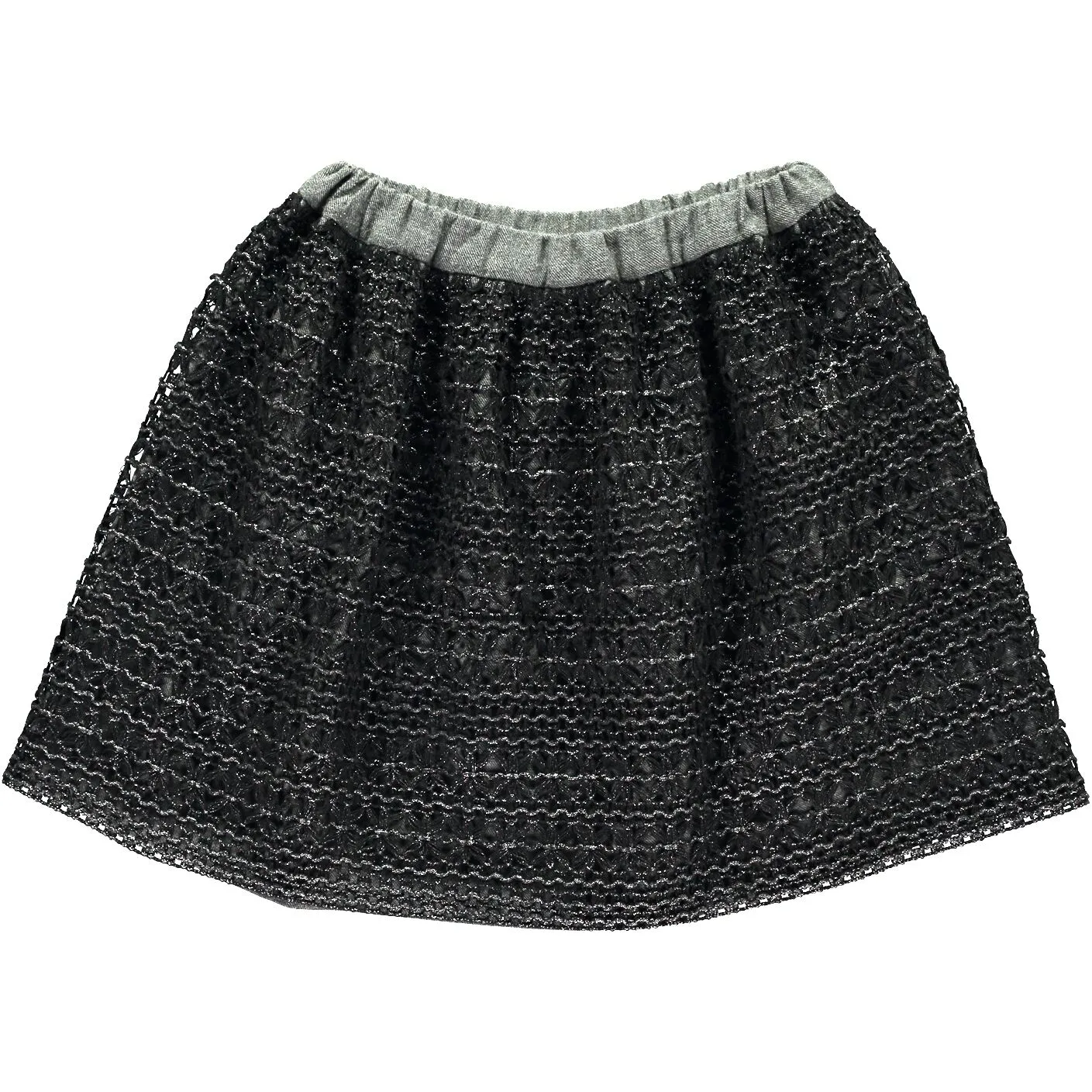 Nella - Girls Silver Thread Crochet Skirt - Charcoal grey
