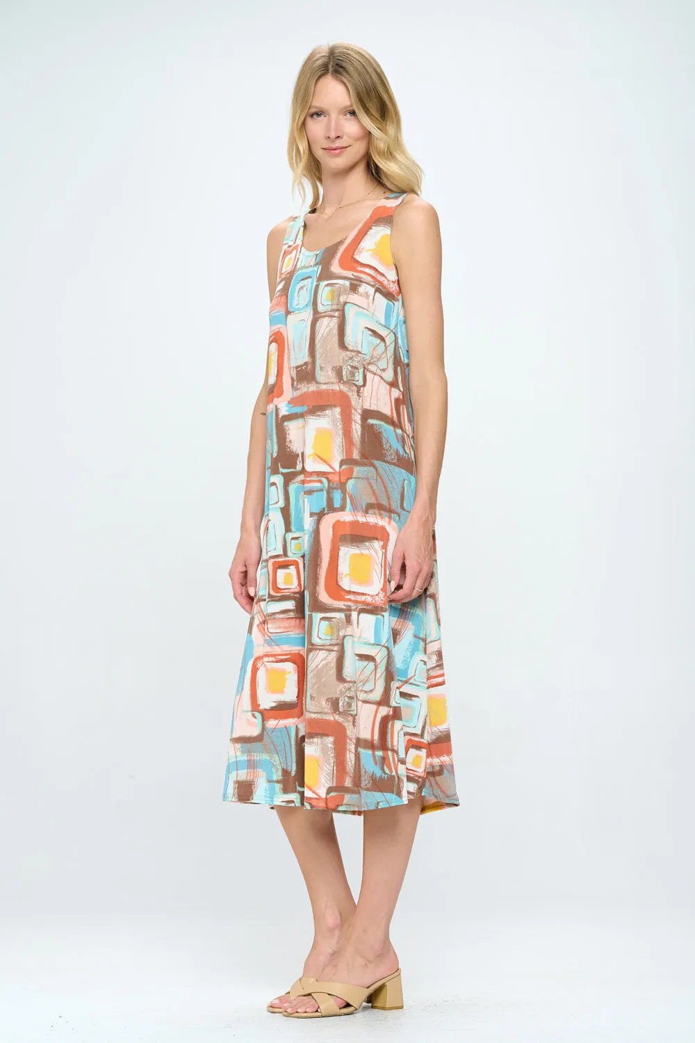 Neutrals Abstracts  Print  Long Tank Dress Print -7000BN-TRP1-W364