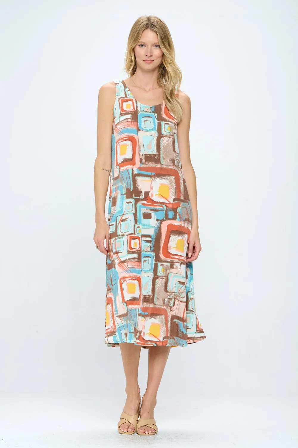 Neutrals Abstracts  Print  Long Tank Dress Print -7000BN-TRP1-W364