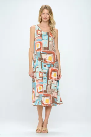 Neutrals Abstracts  Print  Long Tank Dress Print -7000BN-TRP1-W364