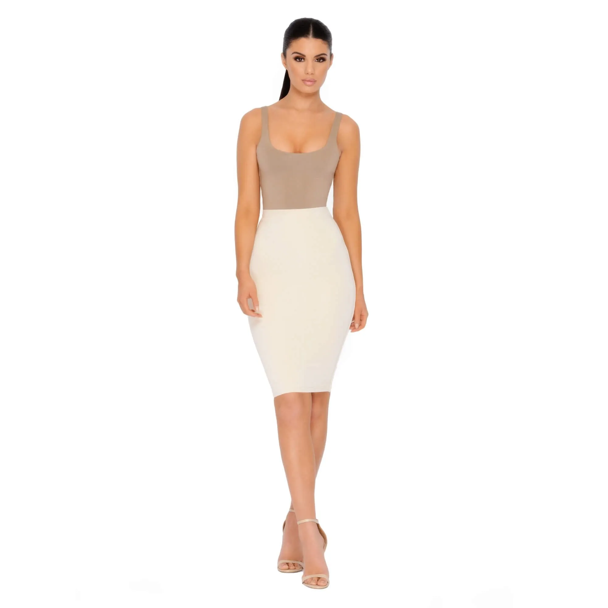 Number 1 Fit Double Layered Midi Skirt in Cream