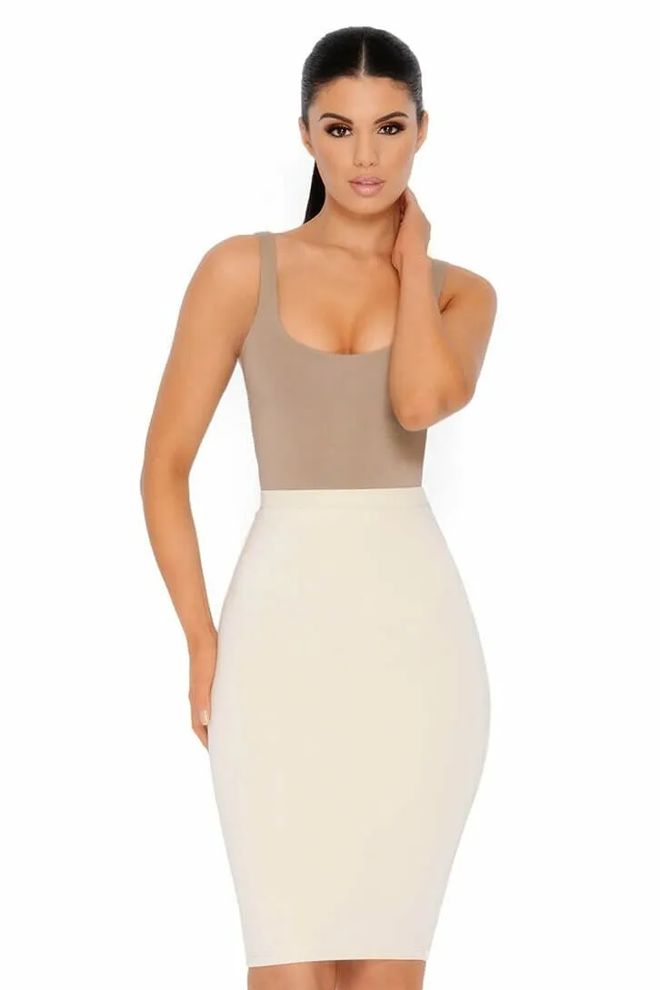 Number 1 Fit Double Layered Midi Skirt in Cream