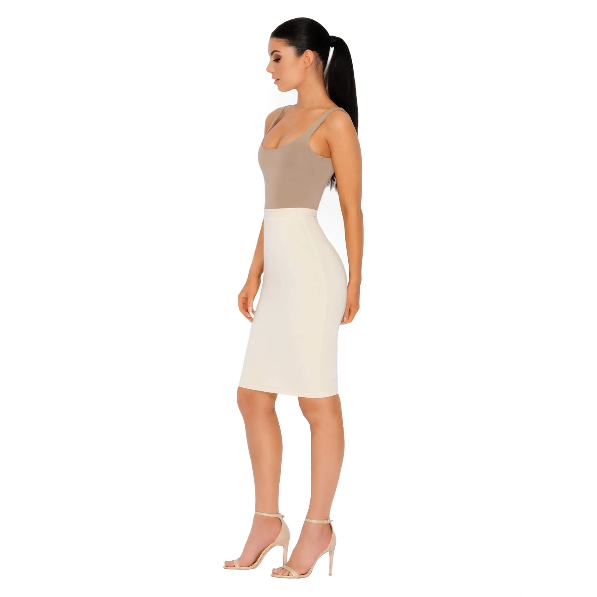 Number 1 Fit Double Layered Midi Skirt in Cream