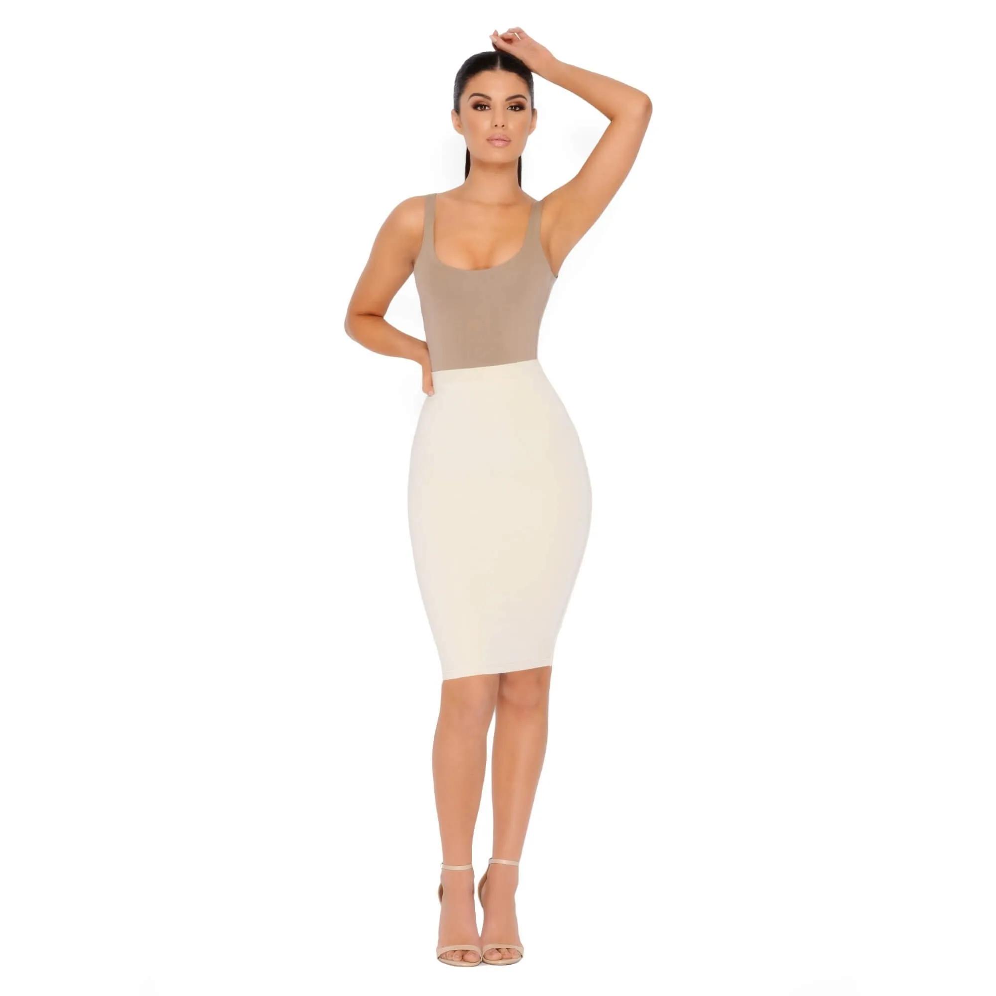 Number 1 Fit Double Layered Midi Skirt in Cream