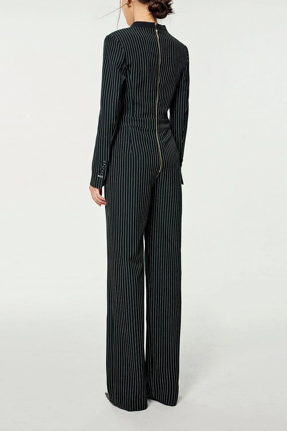 Nusa Straight V-Neck Wool Blend Long Length Jumpsuit