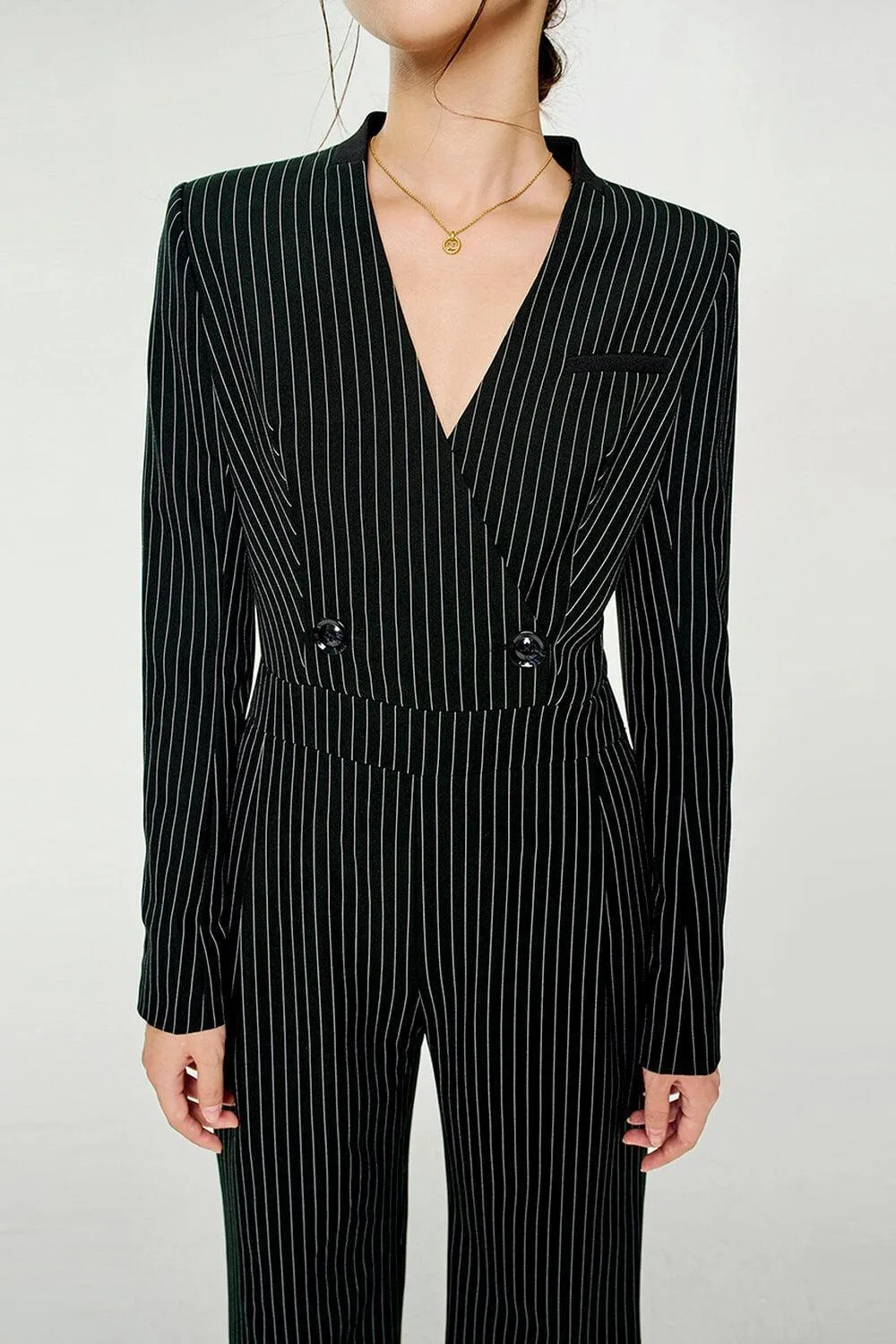 Nusa Straight V-Neck Wool Blend Long Length Jumpsuit