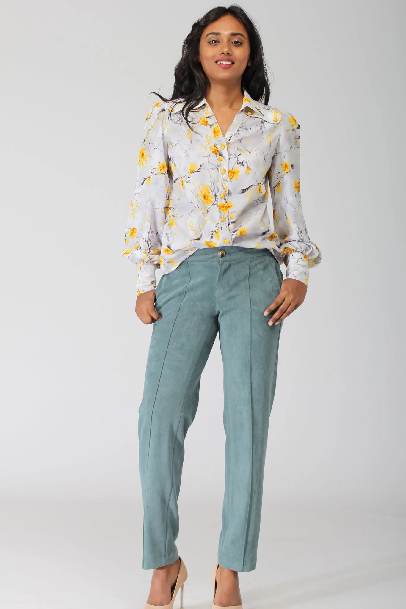 Oslo Dark Green Stretch Pants with jogger waistband