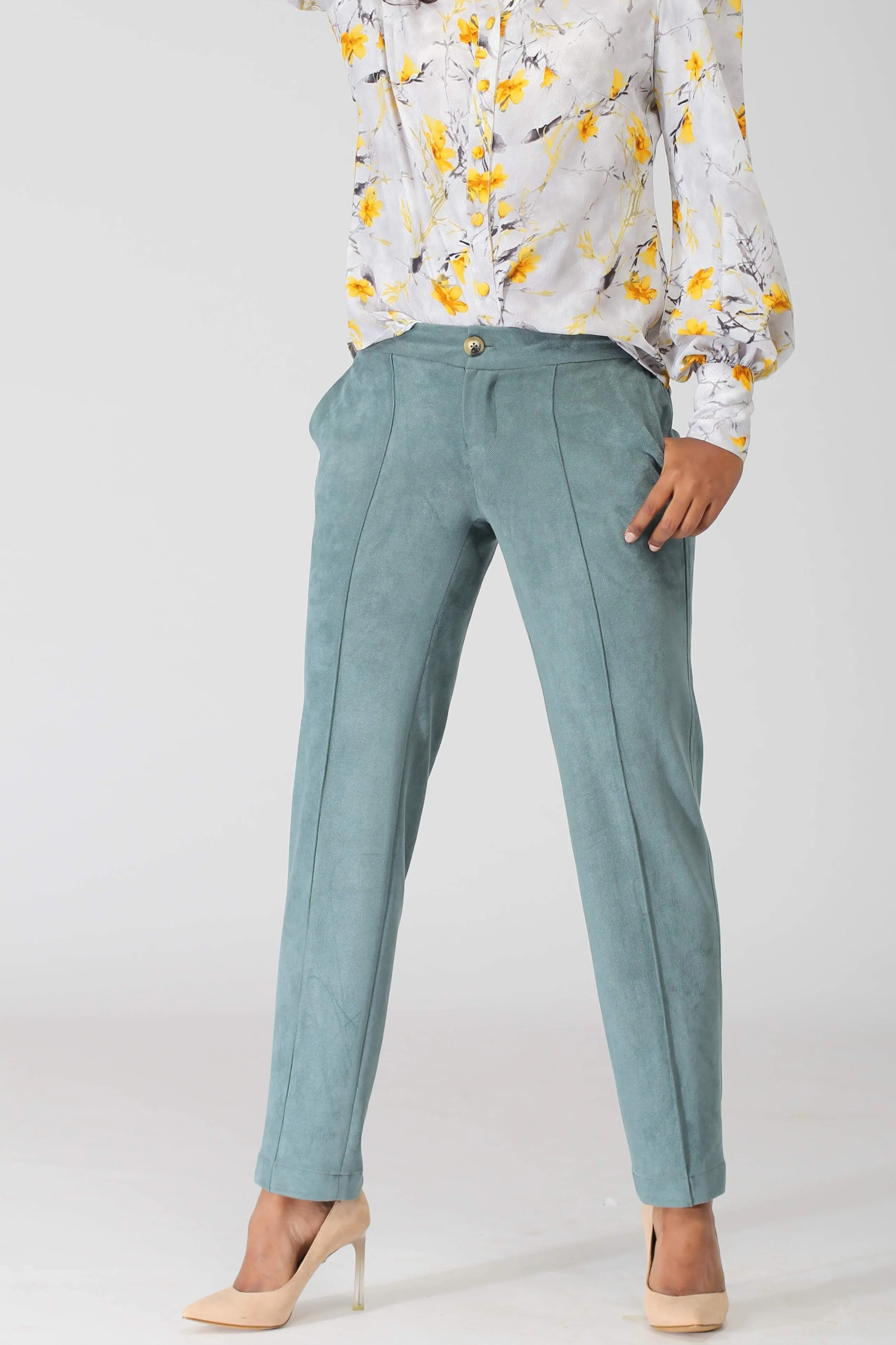 Oslo Dark Green Stretch Pants with jogger waistband