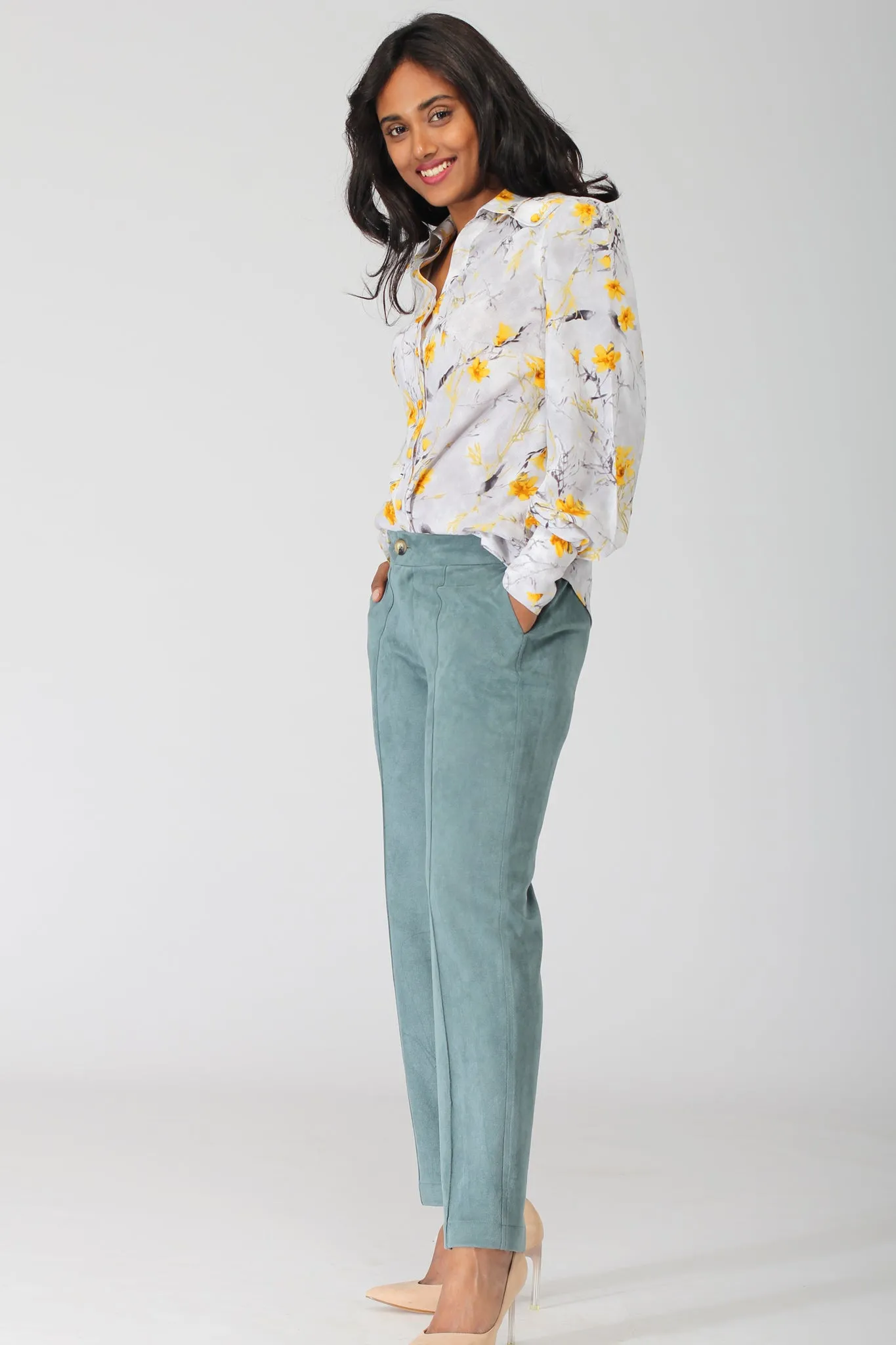 Oslo Dark Green Stretch Pants with jogger waistband