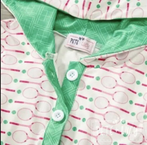 PETE   LUCY Terrific Tennis Green Red Infant Romper 6-9 months