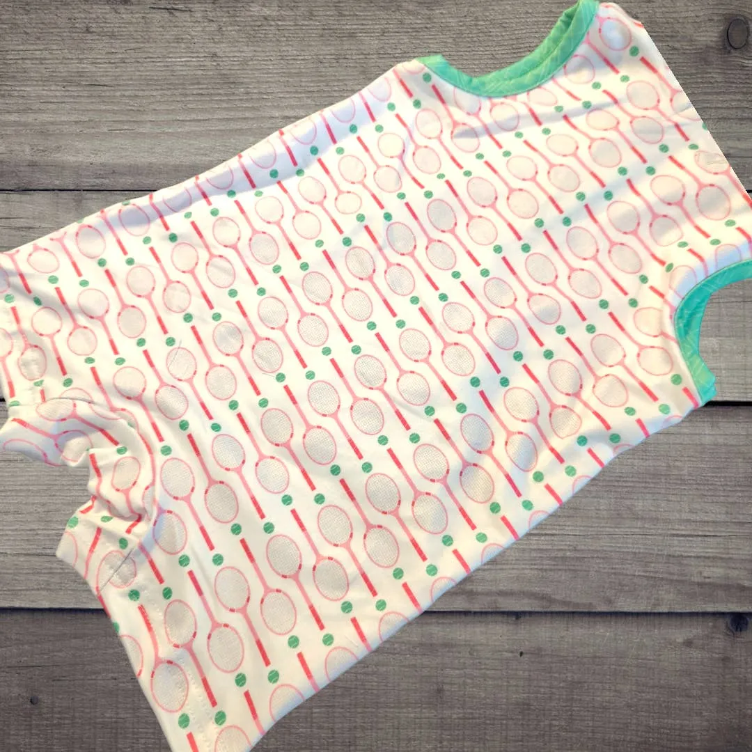 PETE   LUCY Terrific Tennis Green Red Infant Romper 6-9 months