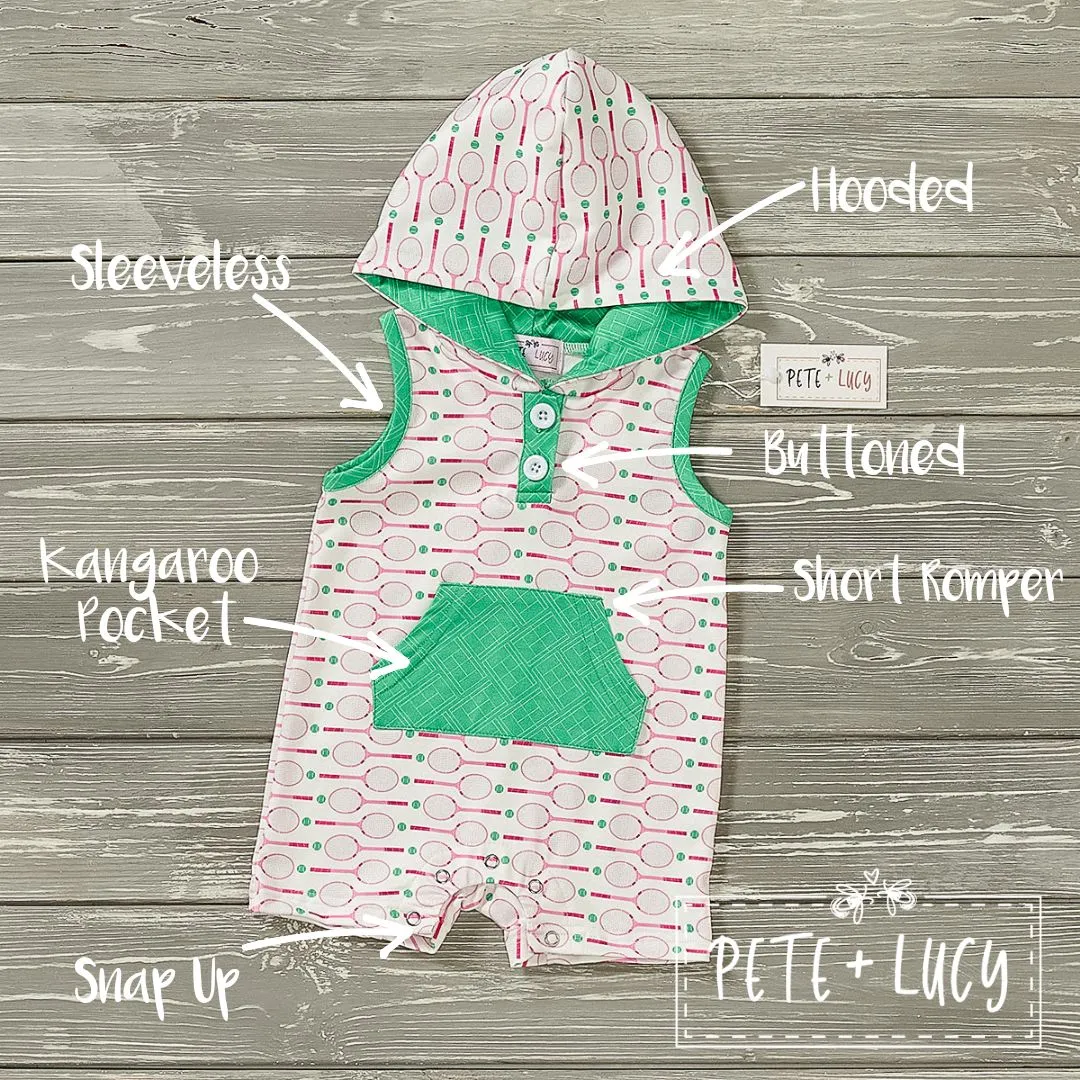 PETE   LUCY Terrific Tennis Green Red Infant Romper 6-9 months