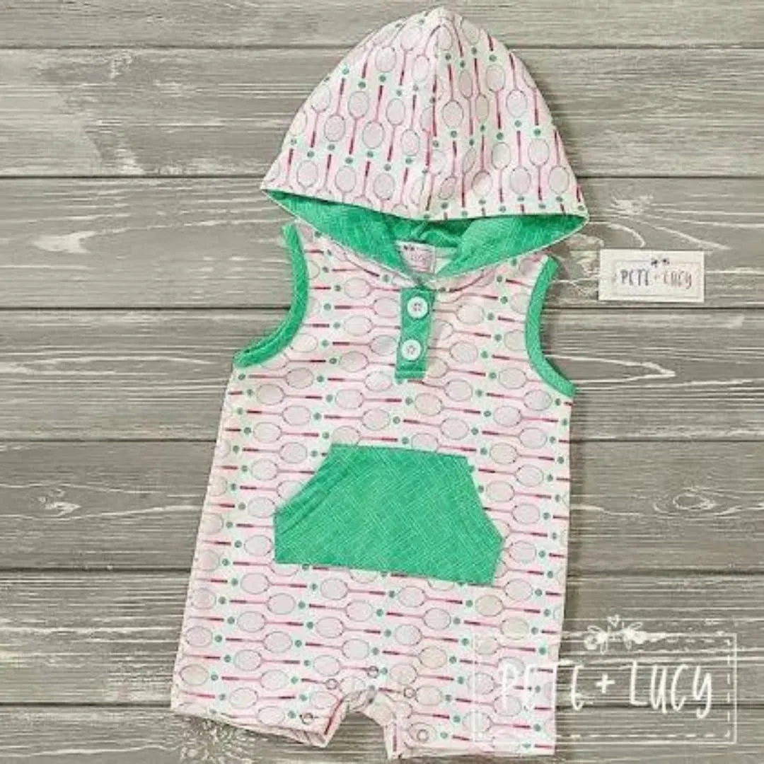 PETE   LUCY Terrific Tennis Green Red Infant Romper 6-9 months