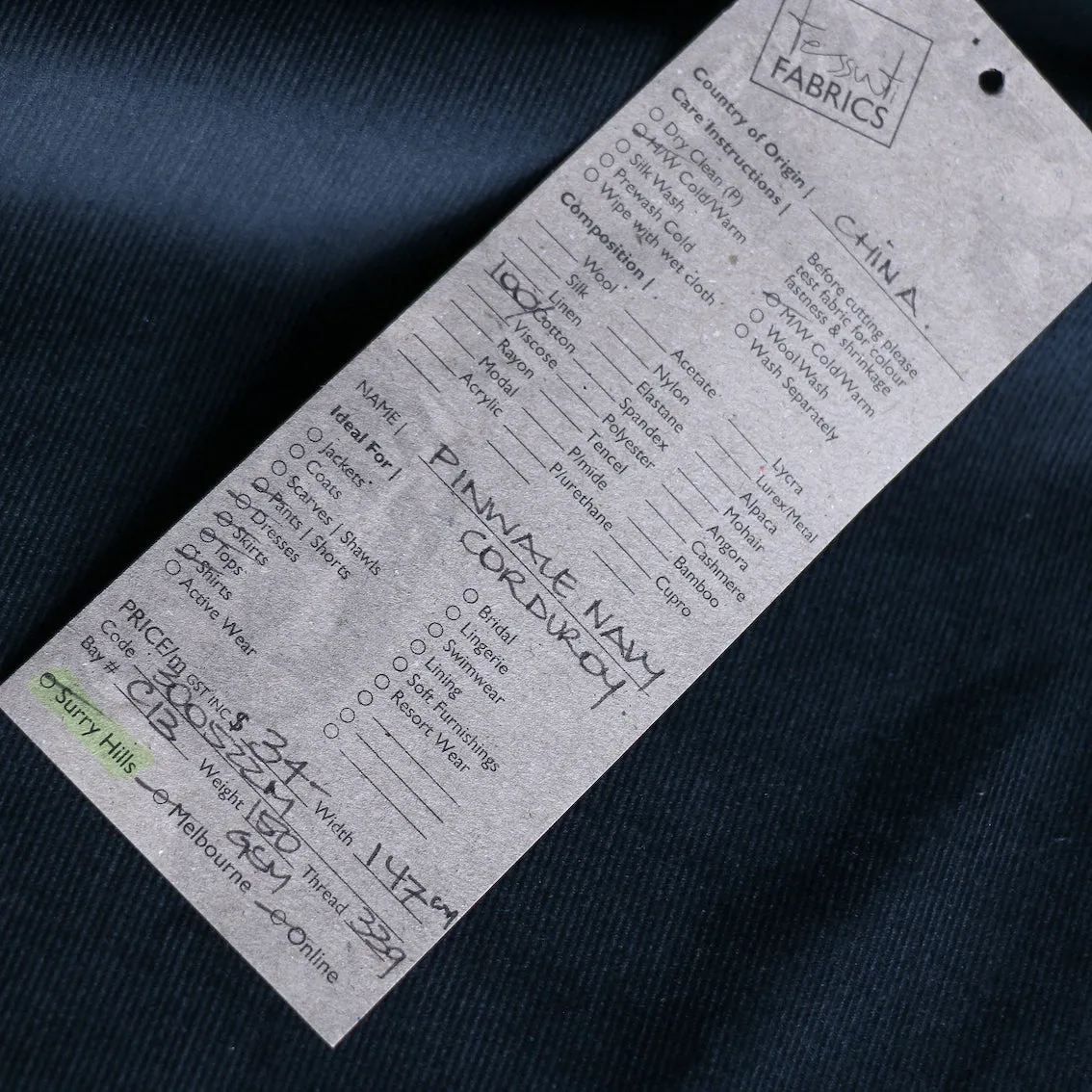 Pinwale Navy 21W Corduroy